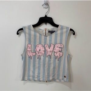 Kendall & Kylie Blue and White Striped Tank with Pink Love Graphic